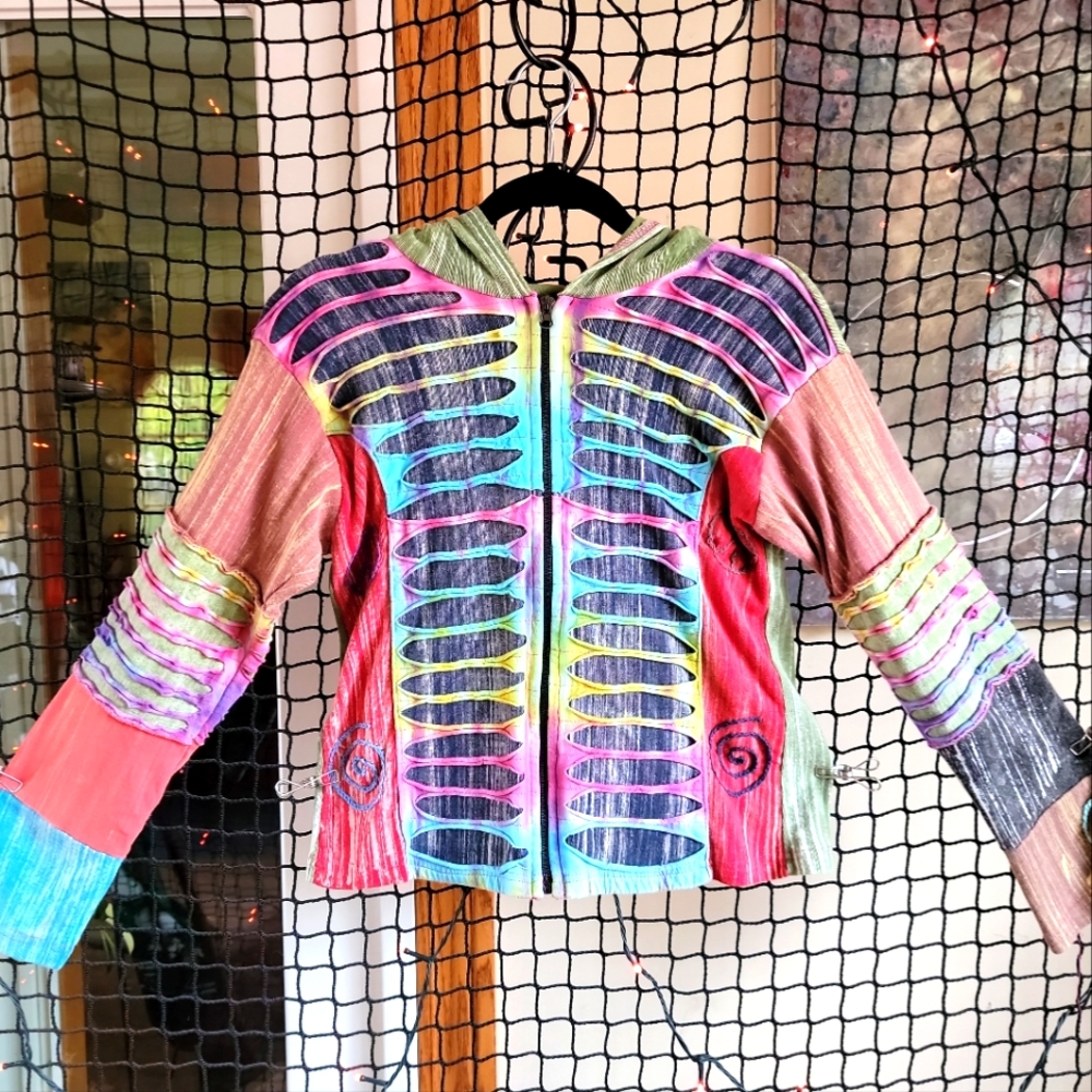 Trippy Hippy Prismatic Peace Hoodie Small
